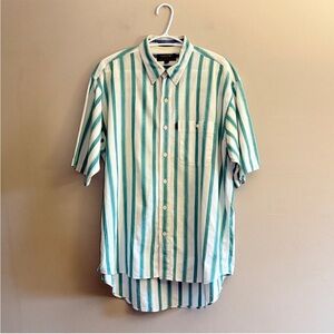 Vintage Alexander Julian Green Stripe Cream Cotton Button-Down – L 16-16.5” EUC